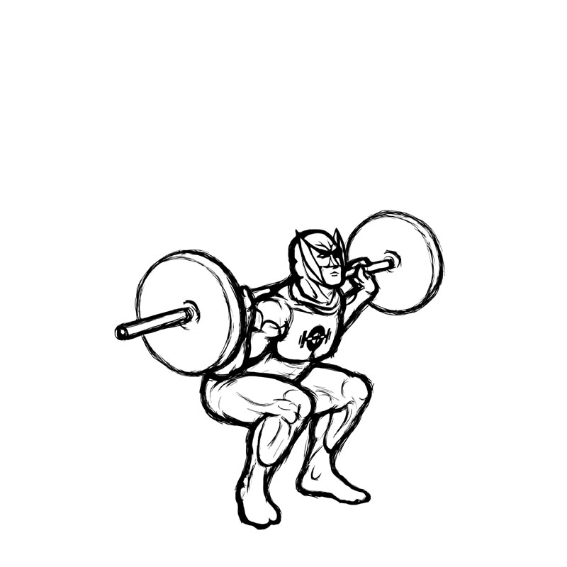 Barbell Squats Illustration of squats exercise using a barbell in finish position.