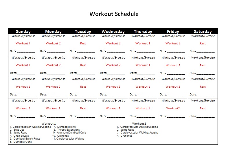 Daily Gym Exercise Chart
