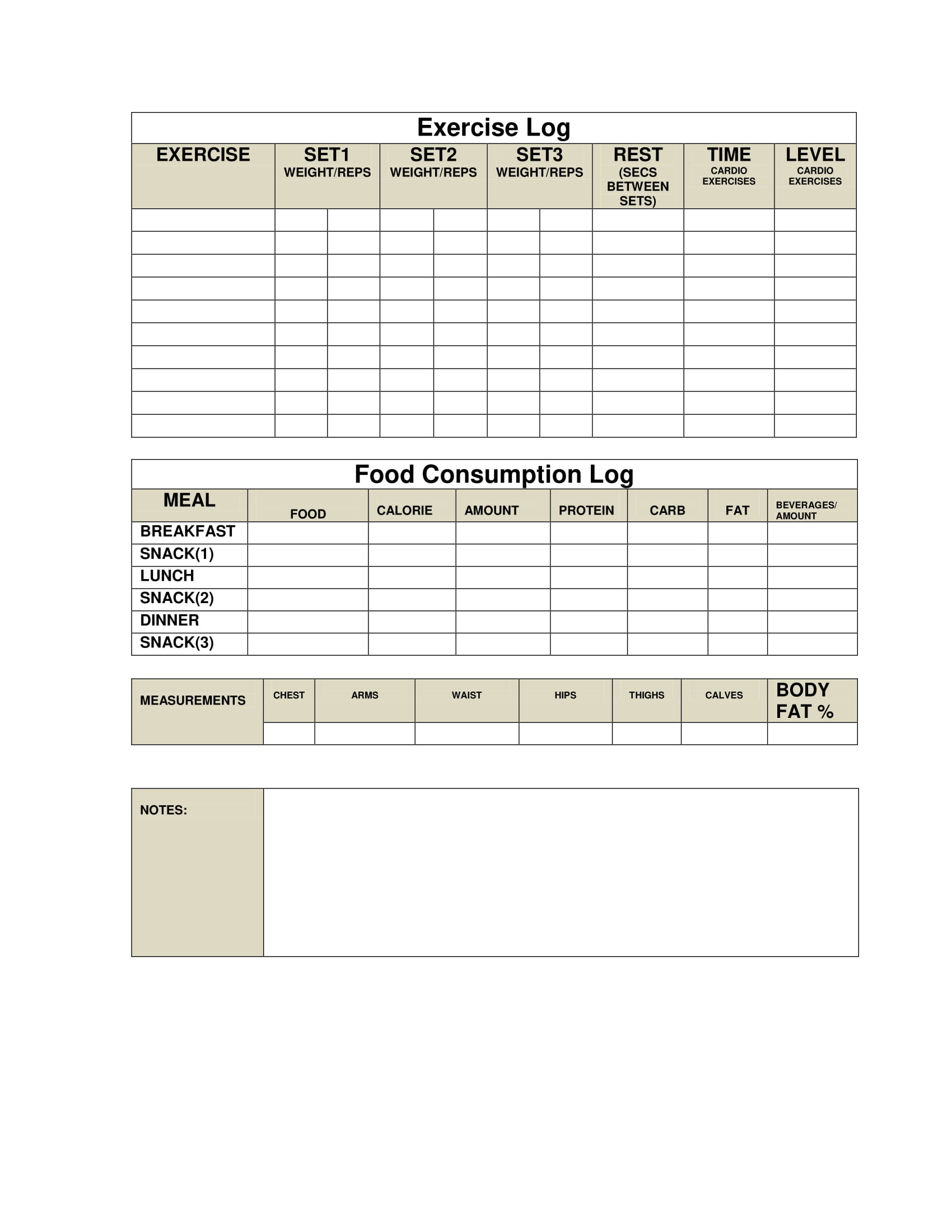 Exercise and food log sheet you can download and print. 