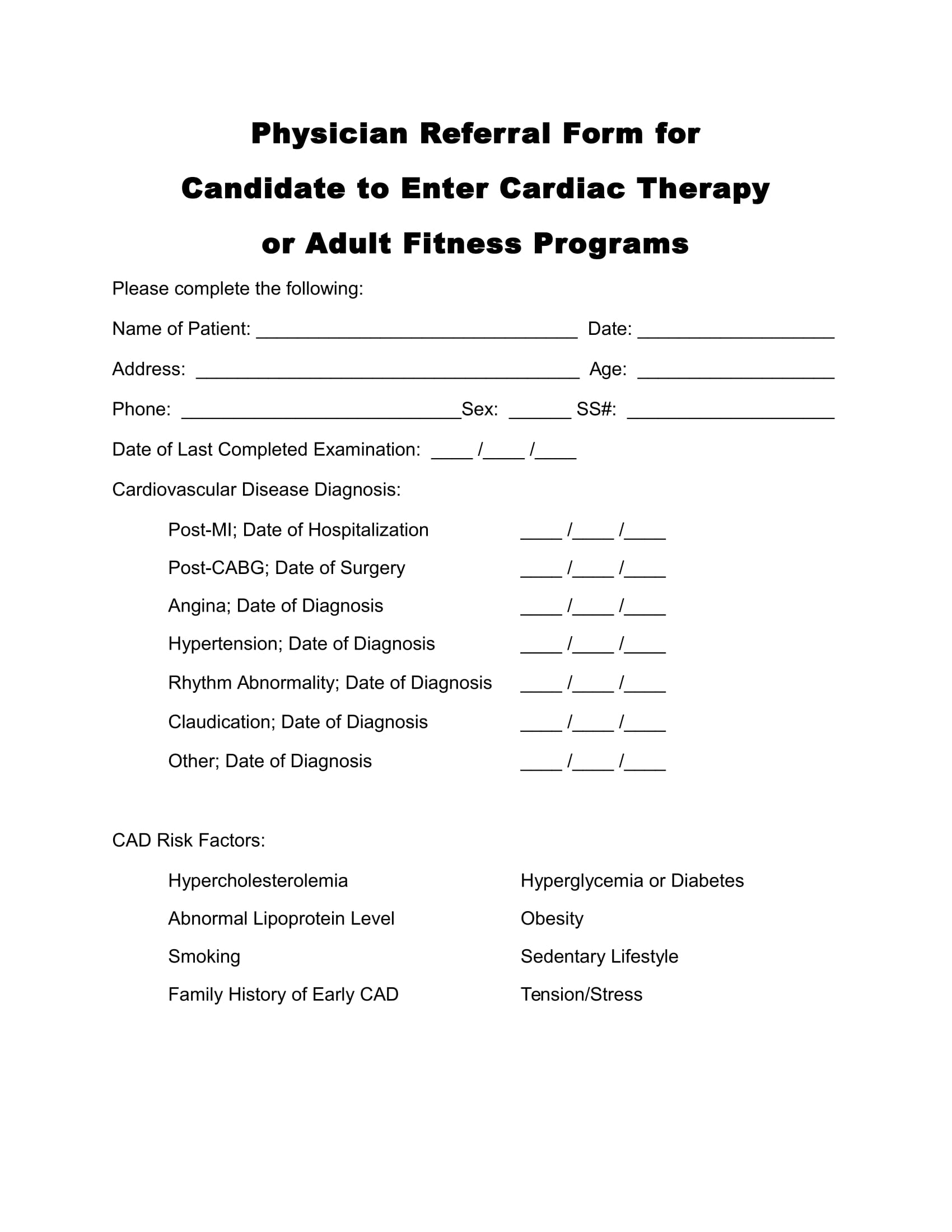 Physician referral forms for personal trainer you can download and print.