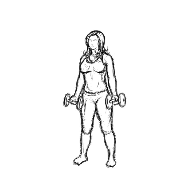 Illustration of women doing a bicep workout routine. 