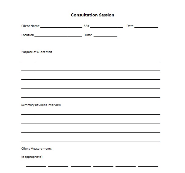 Personal trainer consultation session form. 