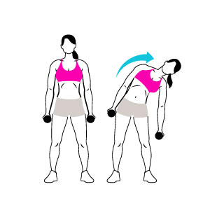 Illustration of ab workouts using a dumbbell. 