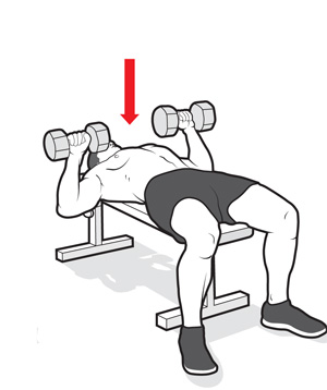 Illustration of chest workouts with dumbbell. 