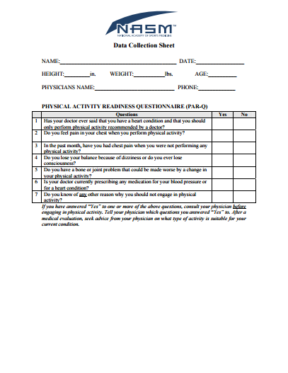 Par Q Form from Nasm organization you can download in pdf. format.