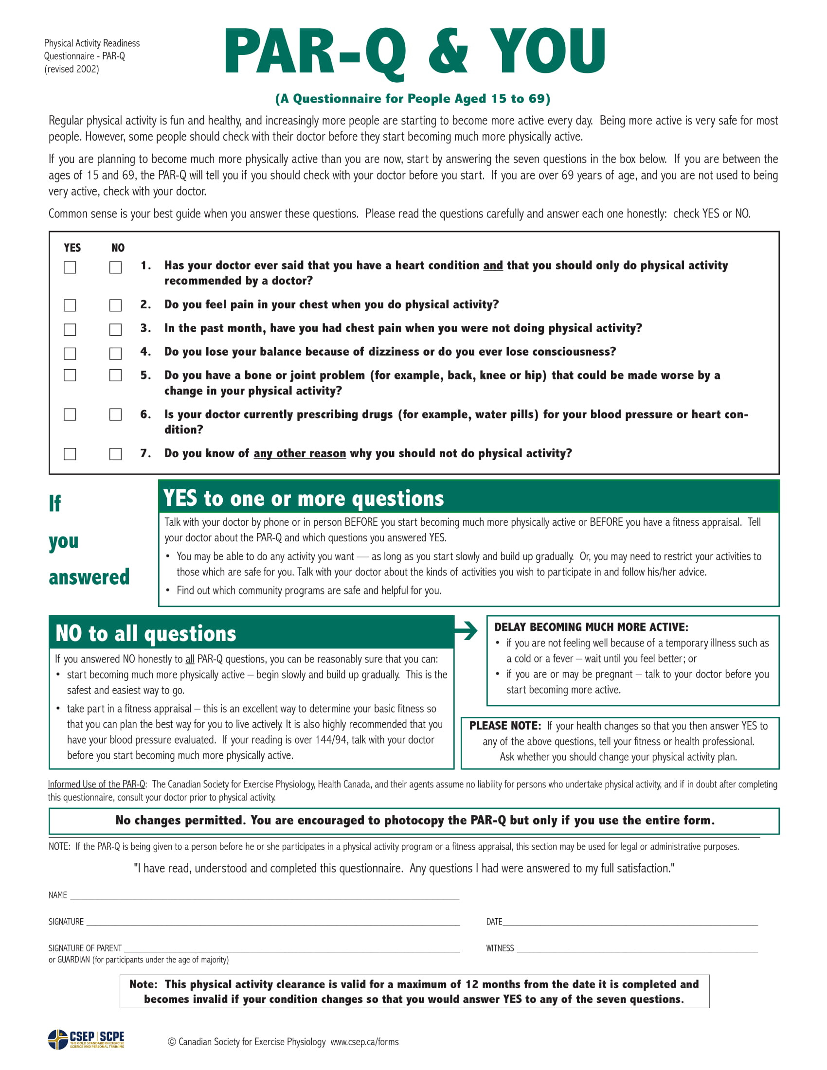 Physical Activity Readiness Form Pdf.
