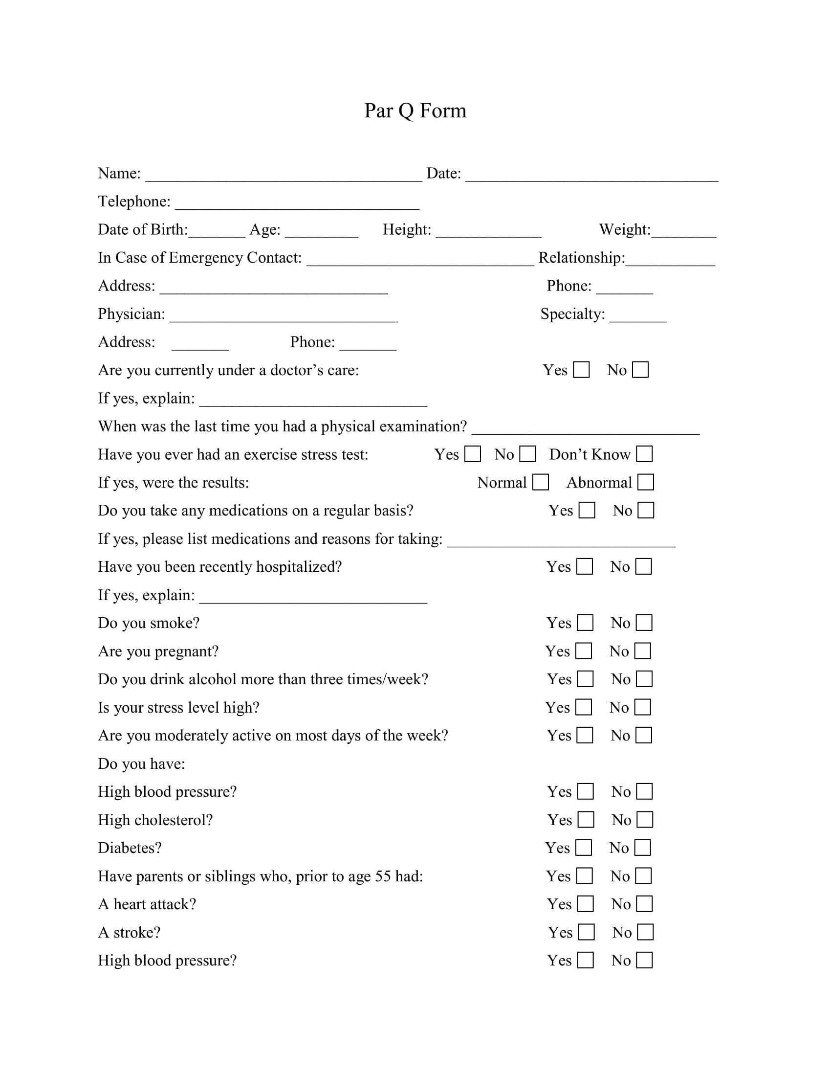 Par q form template you can download in Word format.