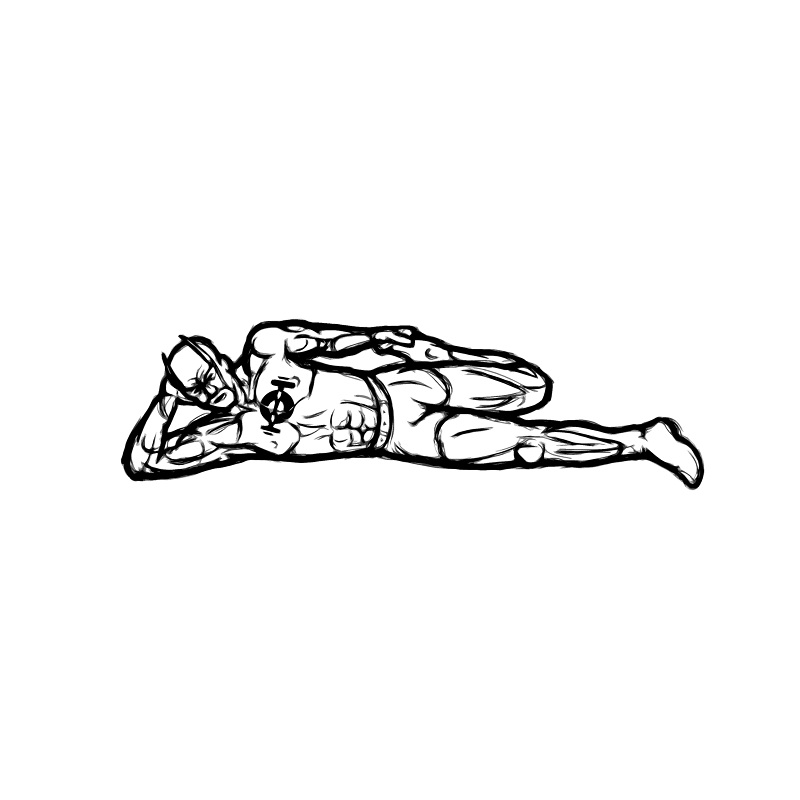 Illustration of side lying quad stretch exercise.