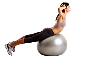 Women doing back exercise on a stability ball.