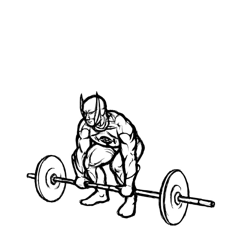 Illustration of deadlifts using a barbell starting positon.