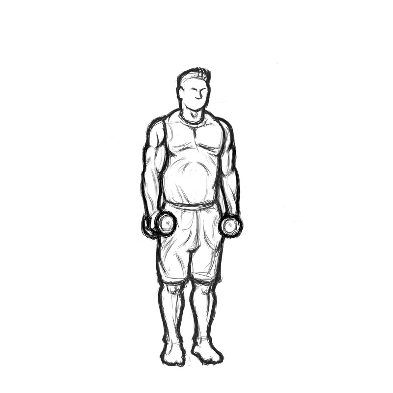 Illustration of man doing dumbbell lateral raise exercise.