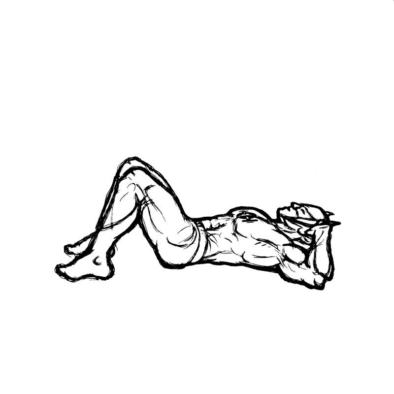 Illustration of a sit up from the starting position. 